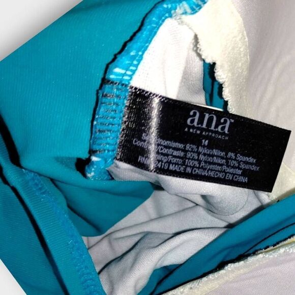 ANA Womens Swimsuit Sz 14 One Piece Turquoise Bra Support Ruched Torso High Legs - Picture 8 of 8